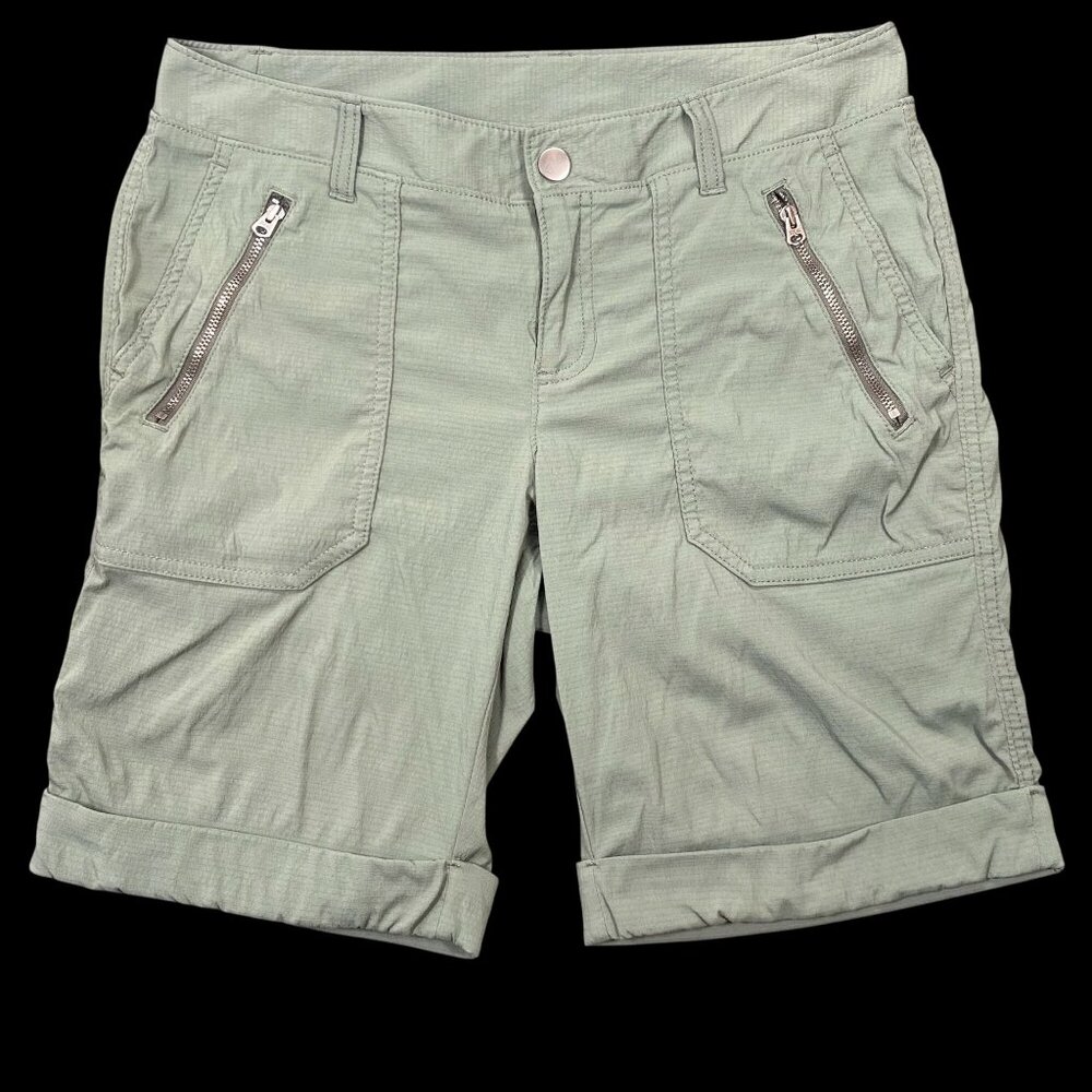 Athleta Womens Lightweight Olive Green Hiking Shorts Zipper Pockets Size 6